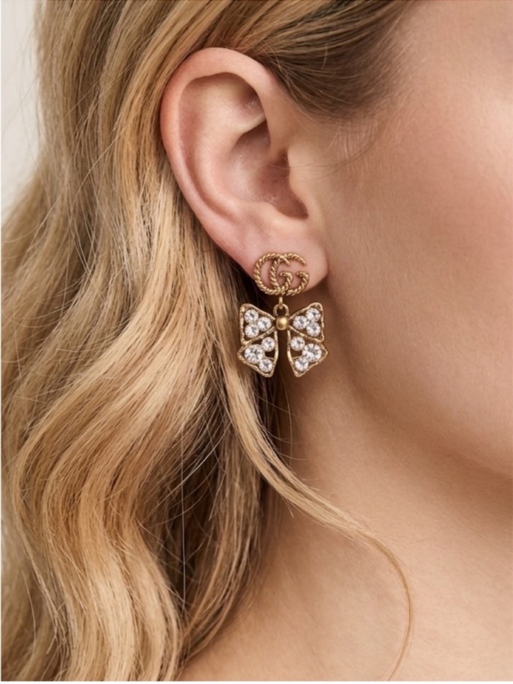 Gucci Crystal Bow Drop Earrings